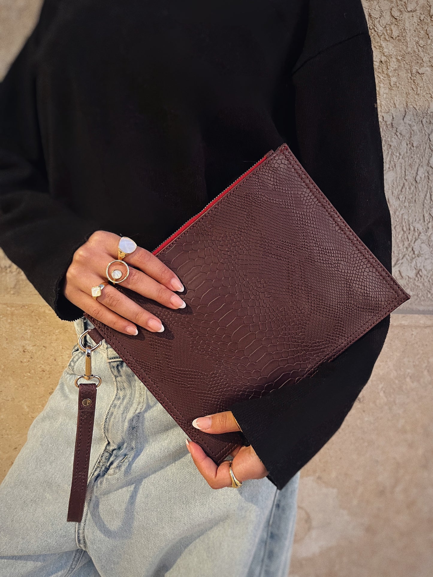 The Burgundy Croc Clutch