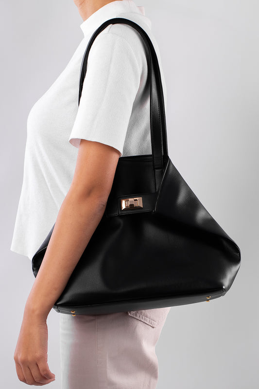 Folded Black Leather Tote