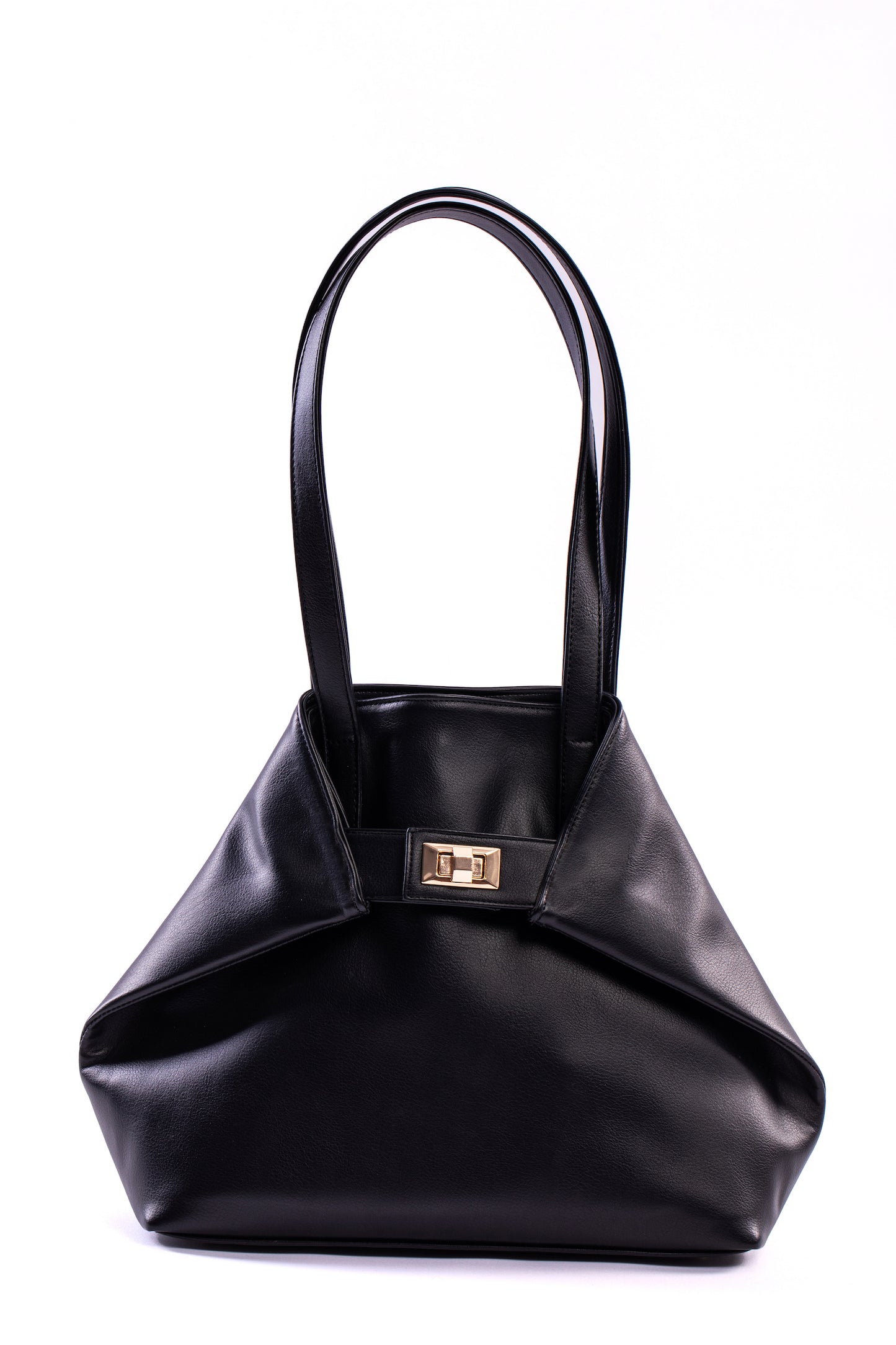 Folded Black Leather Tote